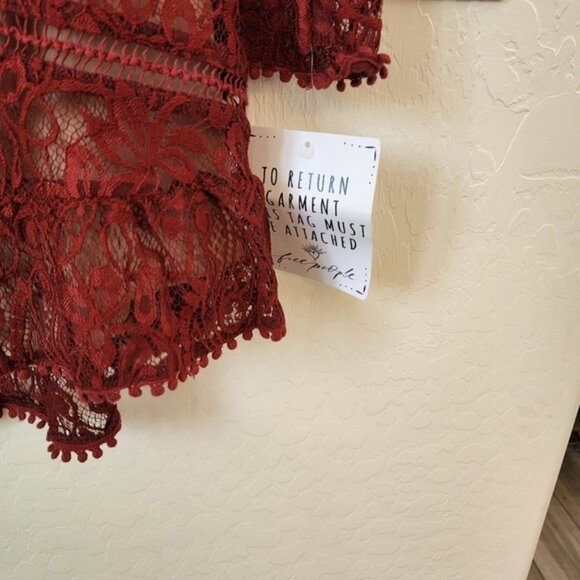 For Love & Lemons Emerie Maroon Lace Open Back Mini Dress - Picture 7 of 8